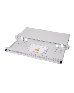 Przełącznica panelowa PSP-EE-G21-1U, 24 porty SC/E2 simplex, 1 uchylna kasetka z pokrywką, stal, RAL7035